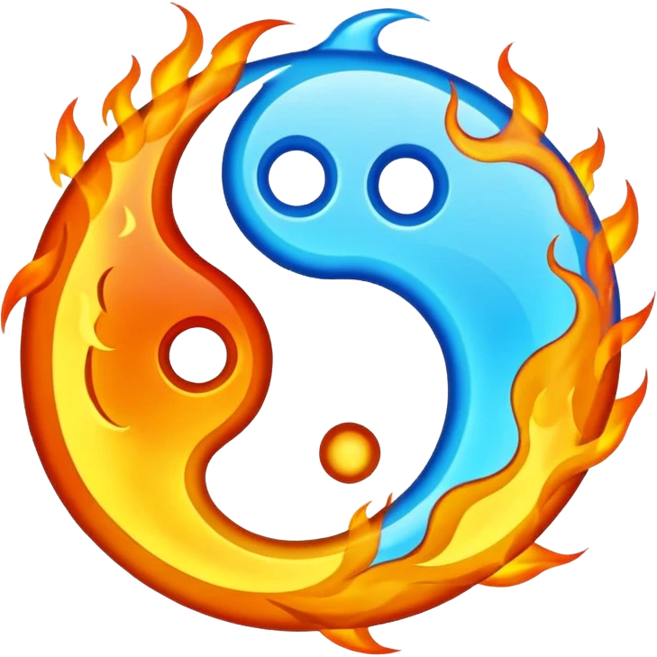 The fire and water emojis are in the form of the yin-yan symbol in front of a completely black background. emoji