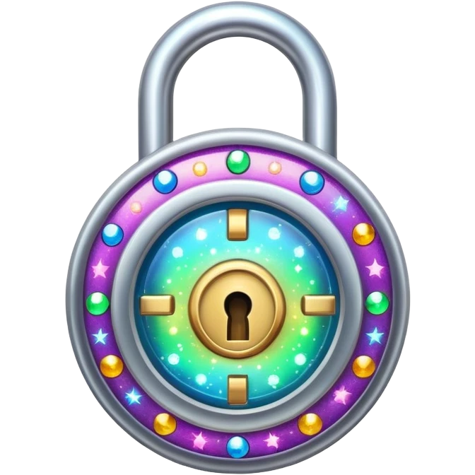 A magical lock with colorful sparkles and mystical glow around it emoji