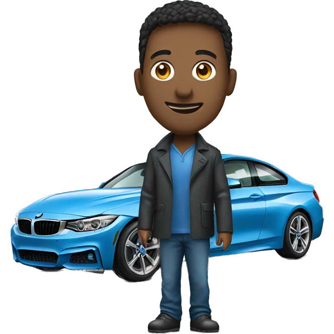 One man in glass standing near blue bmw 4 emoji