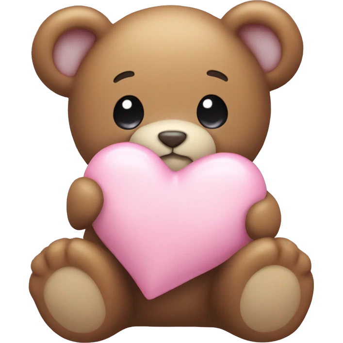 stuffed teddy holding light pink heart emoji