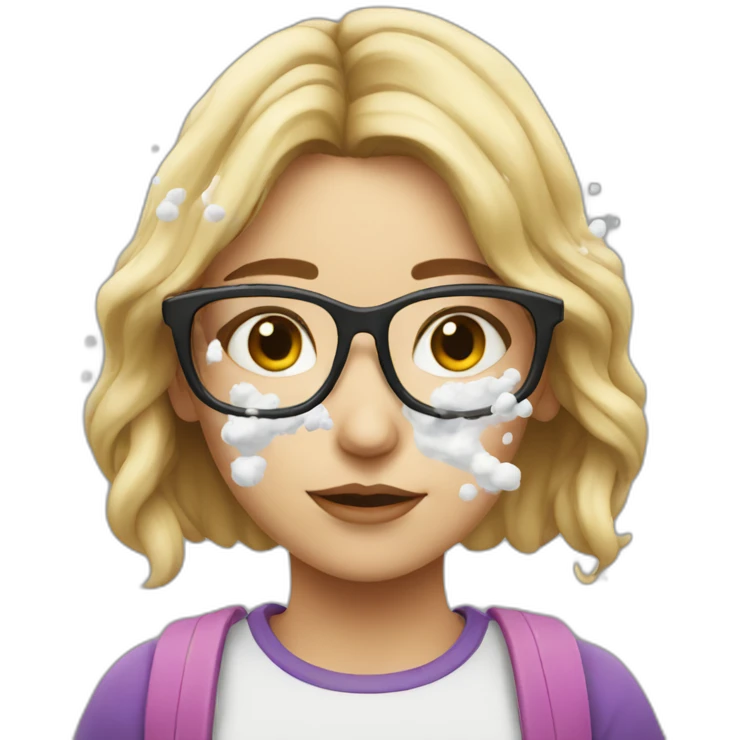 girl with glasses getting white substance sprayed on her face emoji