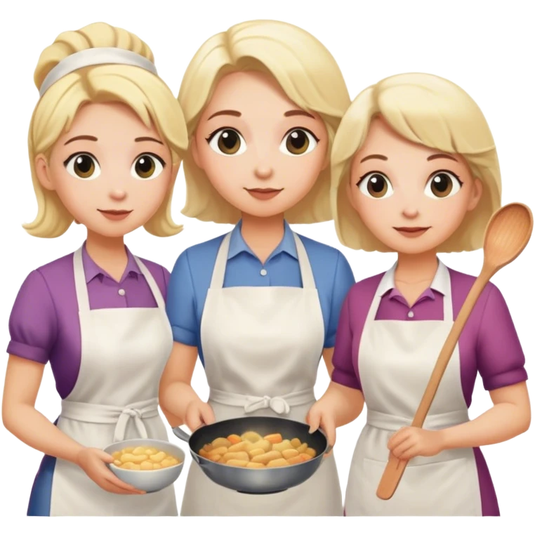 two blonde sisters with their aunt and grandmother cooking emoji