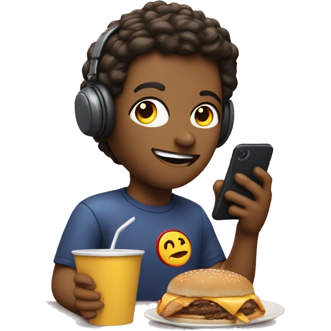 persona sedentaria comiendo macdonald viendo netflix y el telefono emoji