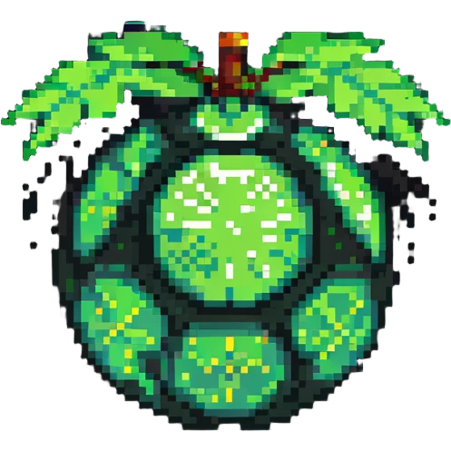 Green digital bomb, round bomb body with green highlights and details, no timer, nature-inspired design, pixel art style emoji