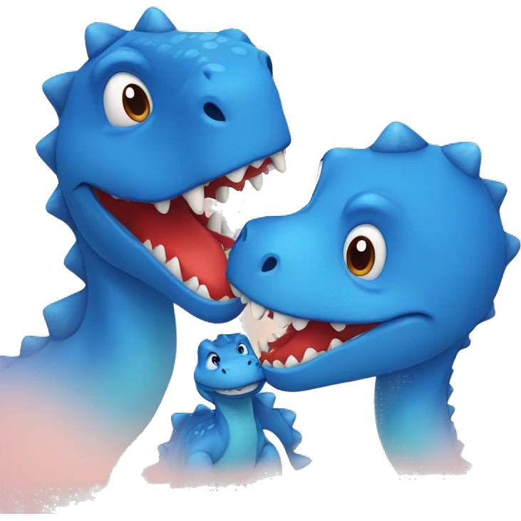 One blue and one red dinosaur kissing each other  emoji