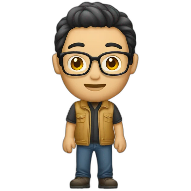nino blanco diseñador grafico con computadora en la mano emoji