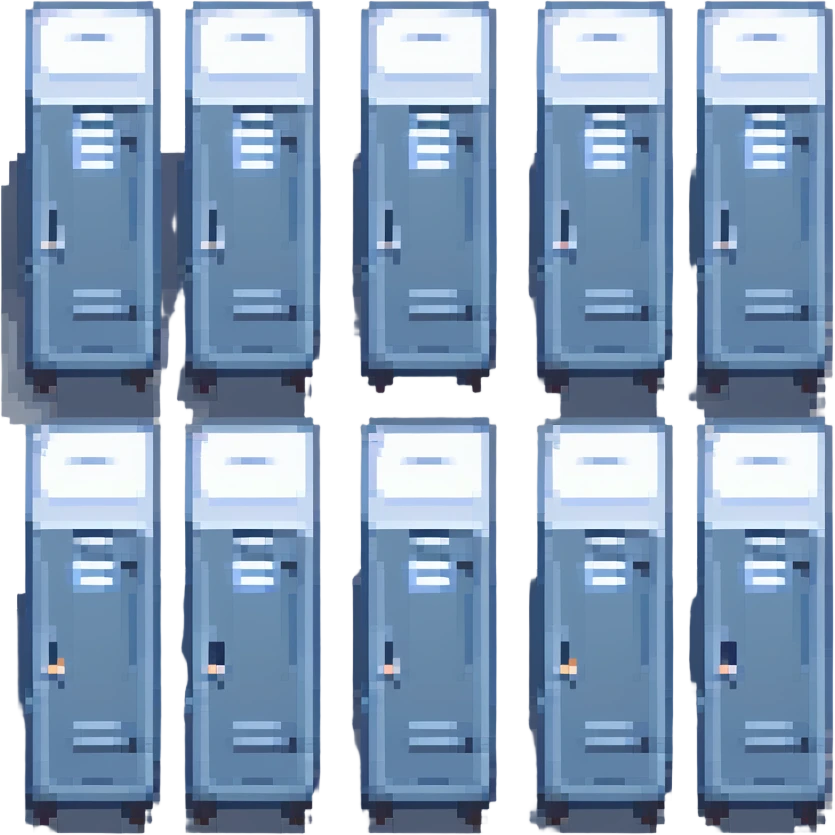 pixel art of a row of lockers, front view, blue and gray colors emoji