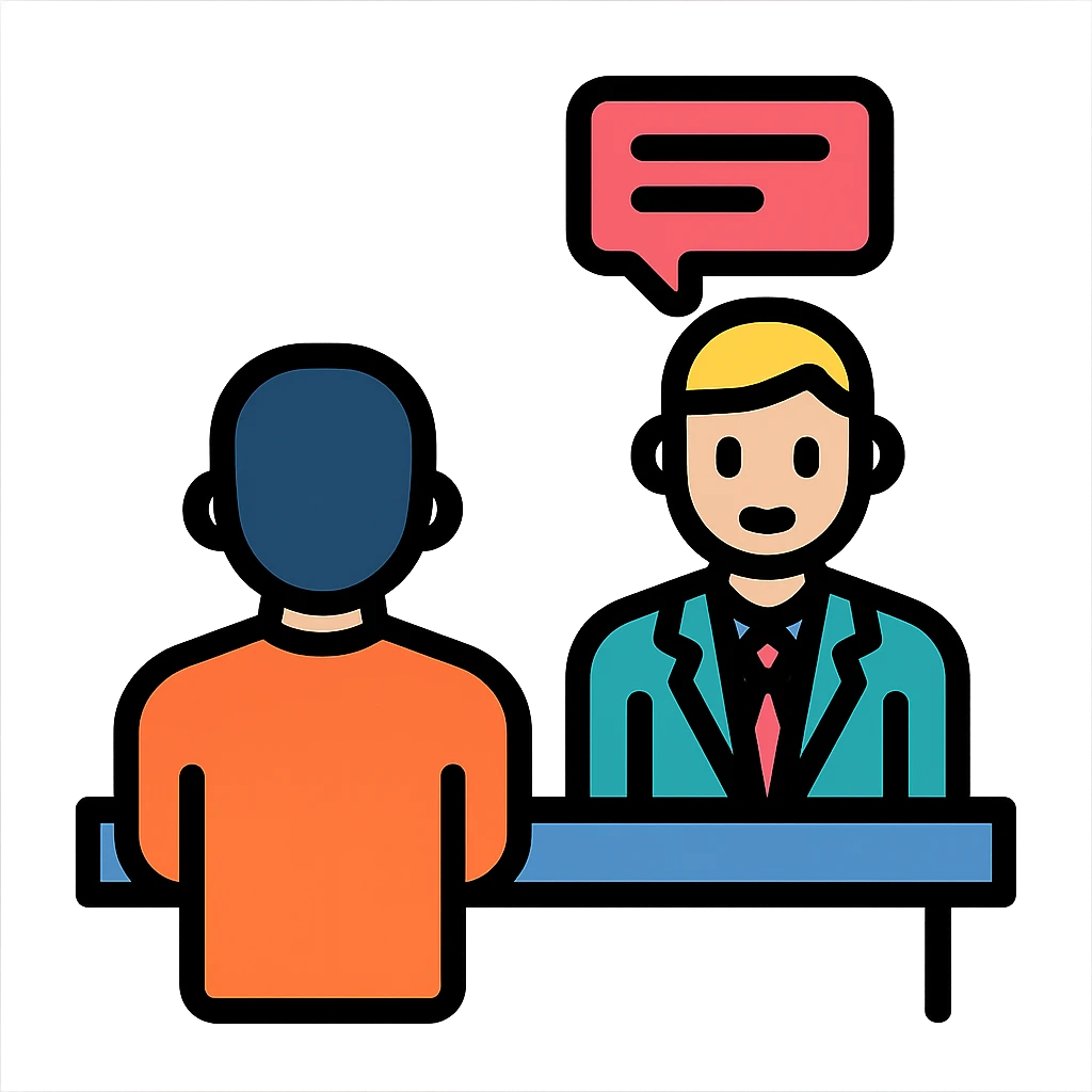 two people having an interview, colorful modern icon style emoji