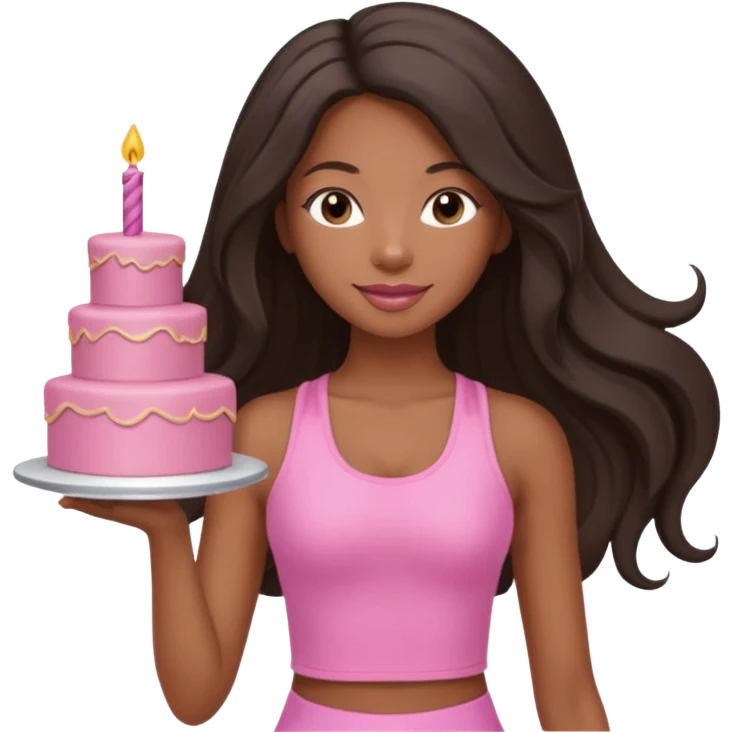 black birthday girl long hair, pink pilates outfit emoji