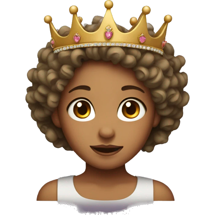 face of a girl with curly hair wearing a crown emoji