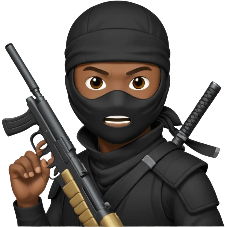 A black male in a ninja mask with a gun emoji