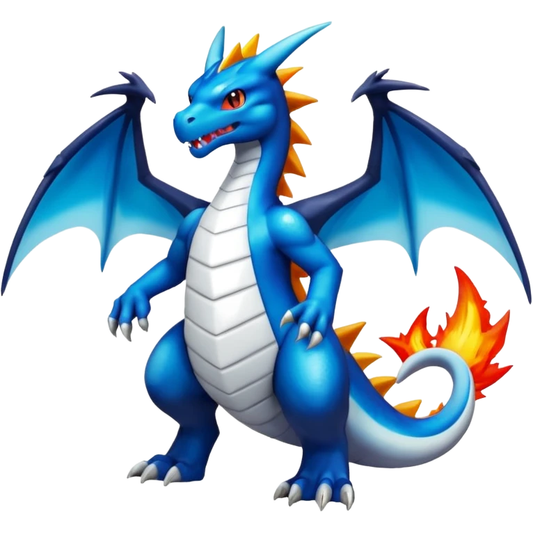 Black and white colorful gradient shiny glossy Fakémon-Digimon-Charizard-Croconaw-Reshiram-Zekrom-creature-hybrid (full body) emoji
