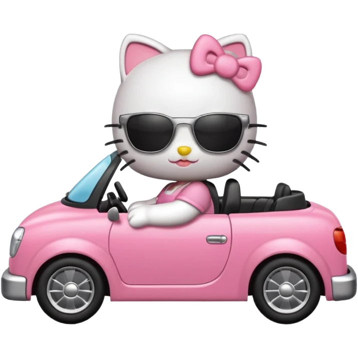 Hello kitty driving in a roofless car emoji