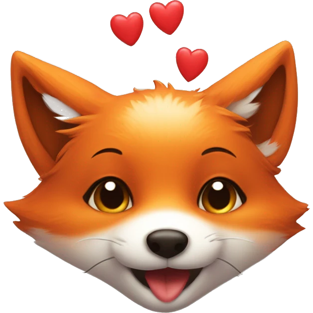 cute little fox with hearts over its head give kissess emoji