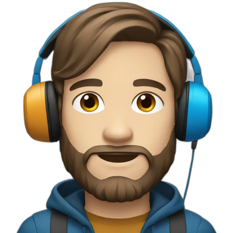 man long brown hair, beard and blue eyes wearing headphones emoji