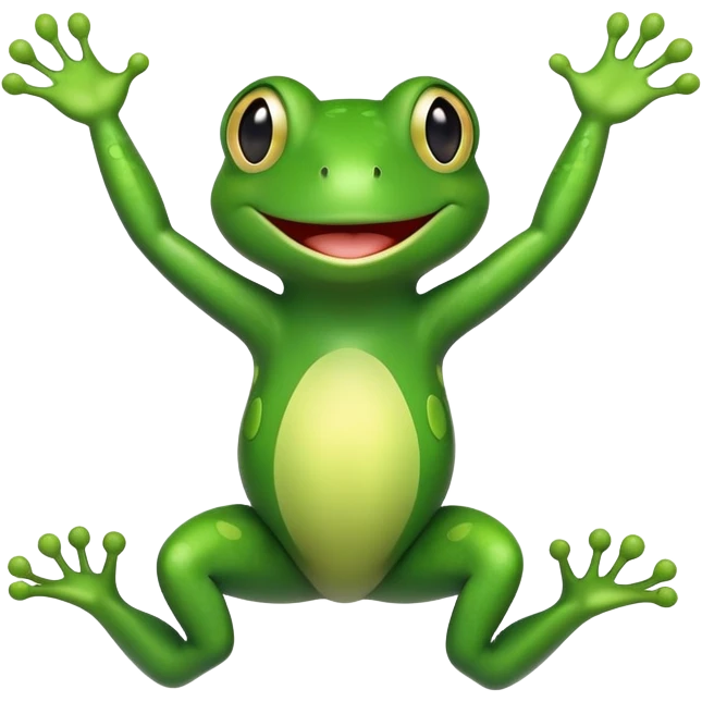 dancing frog with arms up and big grin emoji