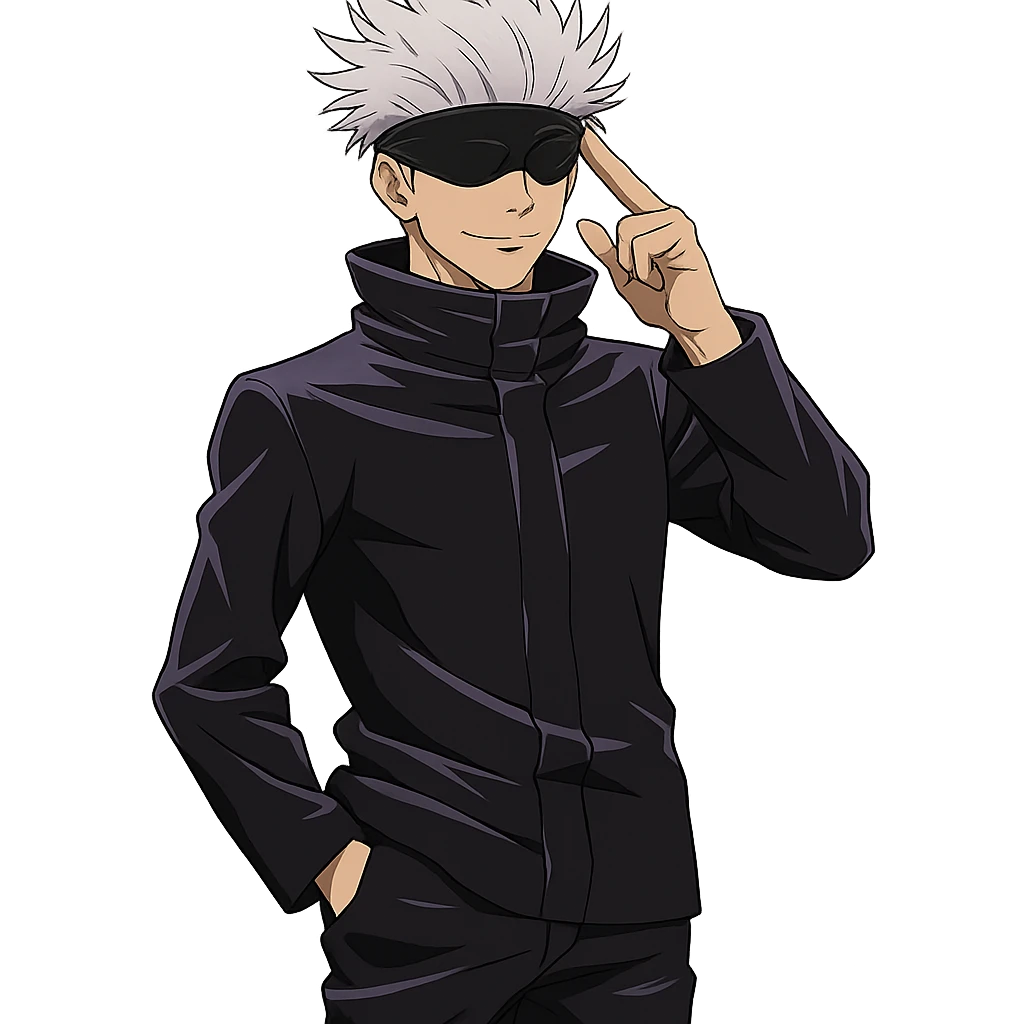 Satoru Gojo from Jujutsu Kaisen, white hair, blindfold, confident pose, anime style emoji