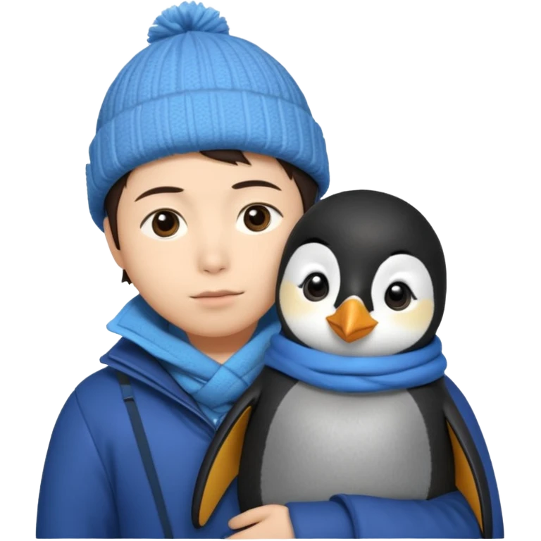 Winter penguin lying on Akashi Seijūrō’s shoulder with Akashi wearing winter clothes emoji