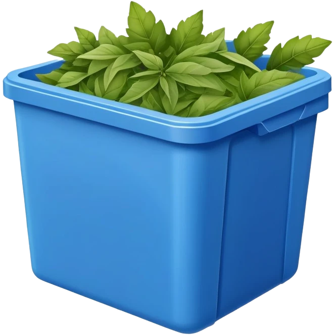 Blue plastic container with green dried herbal leaves which are clumped together

 emoji