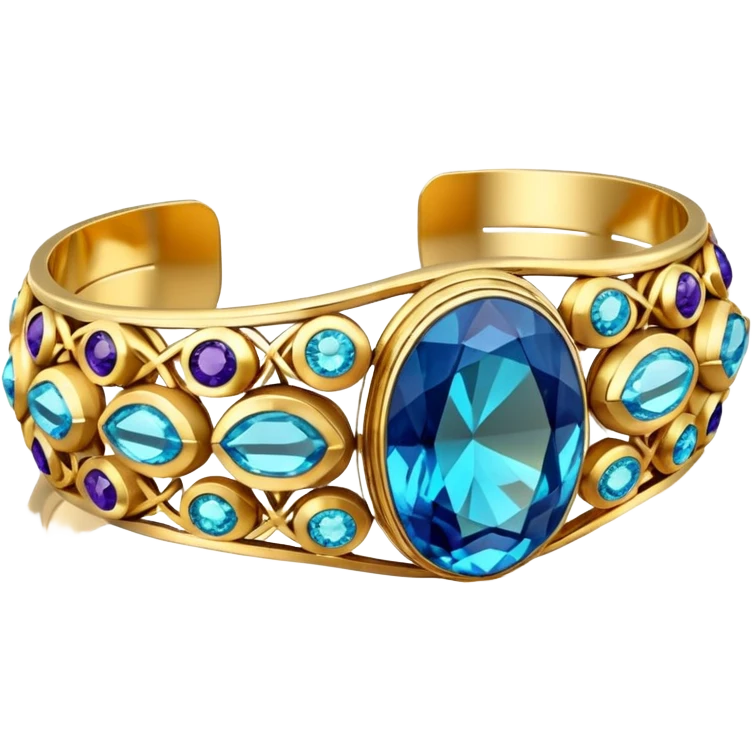 An isolated, Futuristic sparkling 4D rendering gemstone 14k gold cuff bracelet emoji
