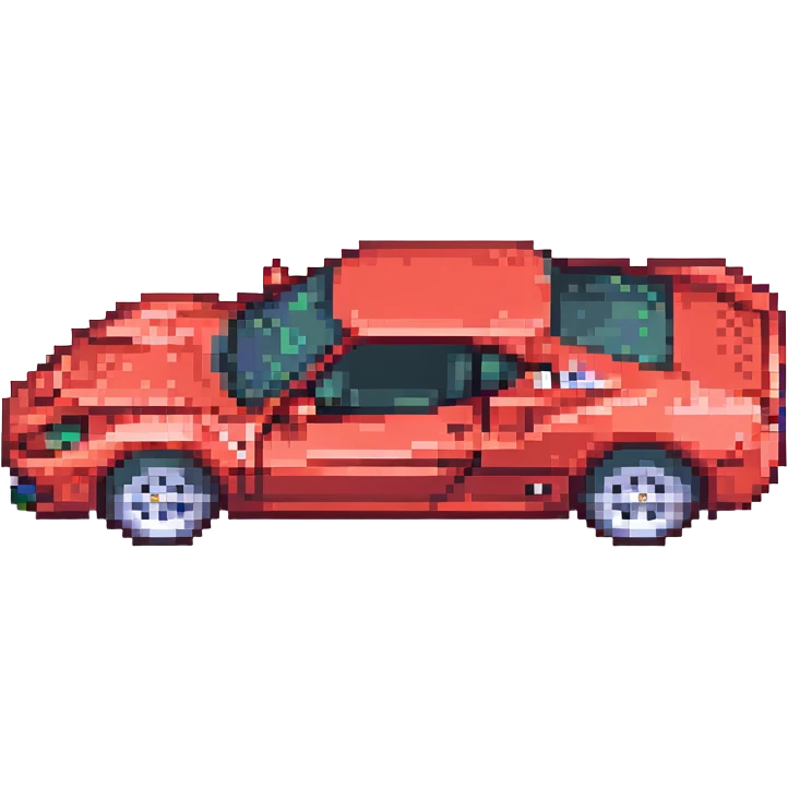 red Ferrari sports car, side view, pixel art style emoji