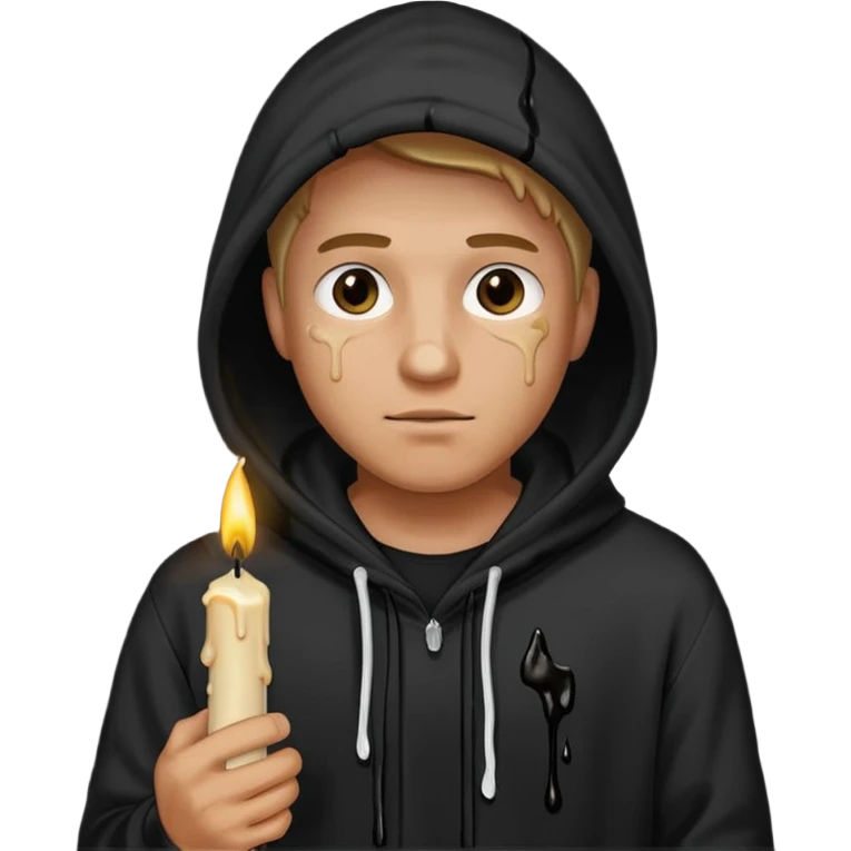 man in black hoodie hold a black candle emoji