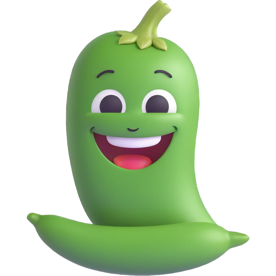 green bean with a big smile, cheerful expression emoji