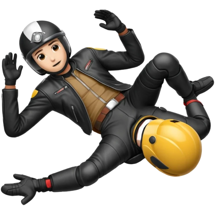 a motorcyclist lying on the ground who has just fallen emoji