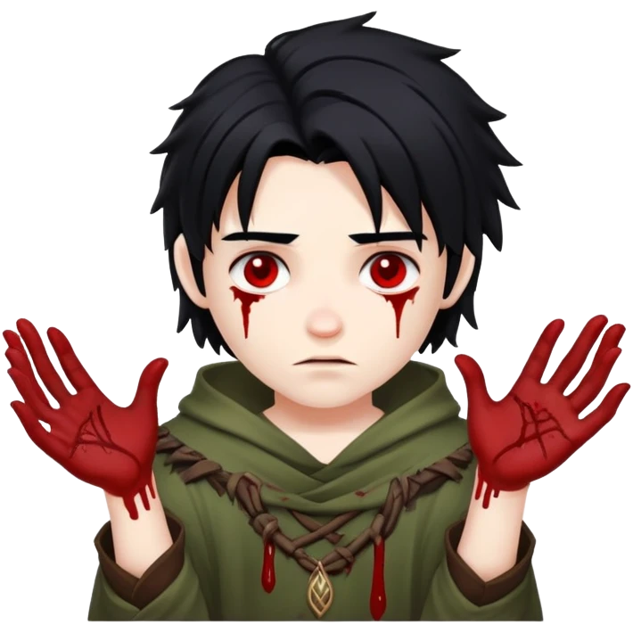 Blood, boy with black hair and druid clothes emoji
