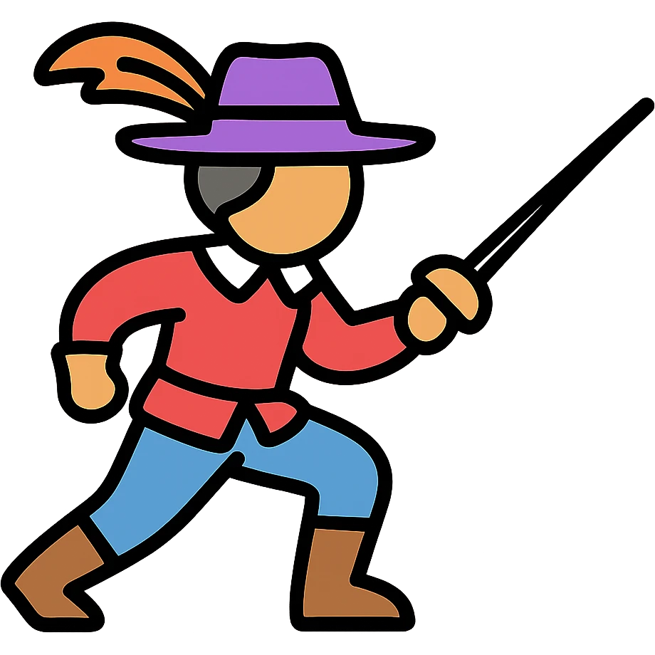 duelist with sword and fancy hat preparing to duel emoji