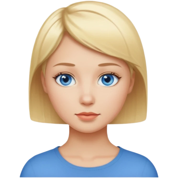 Mujer pelo rubio y muy corto ojos azules cara redonda emoji