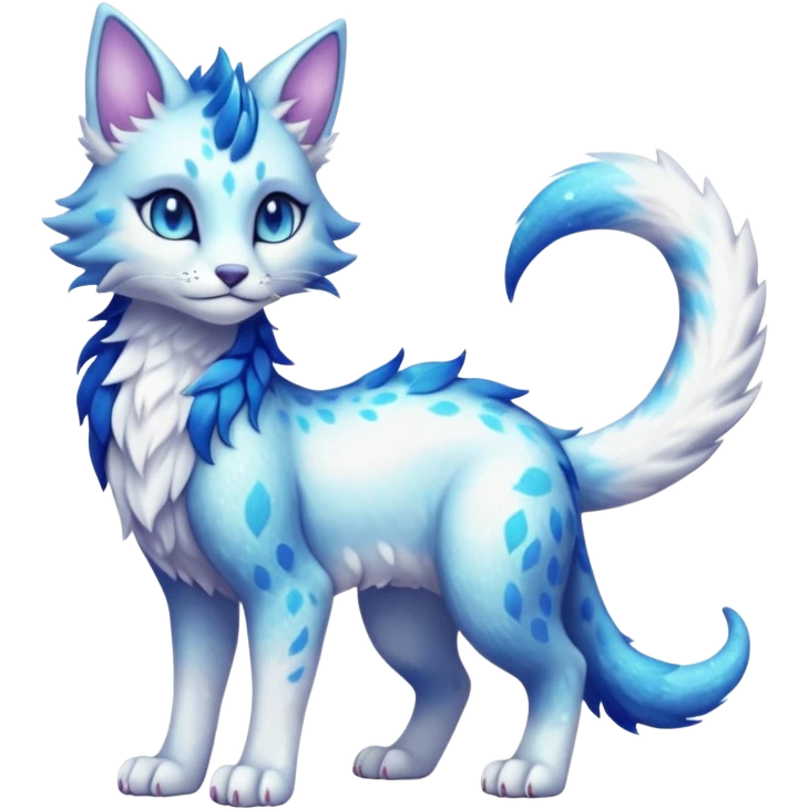 Pastel realistic divine glowing shiny glossy glittery holy cute elegant beautiful fantasy feline-vernid-sergal-fursona animal creature with a tufted tail full body with intricate markings  emoji