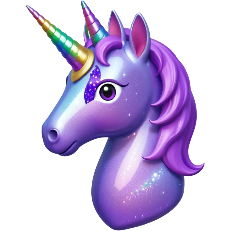 purple gliter  unicorn toy facing camera emoji