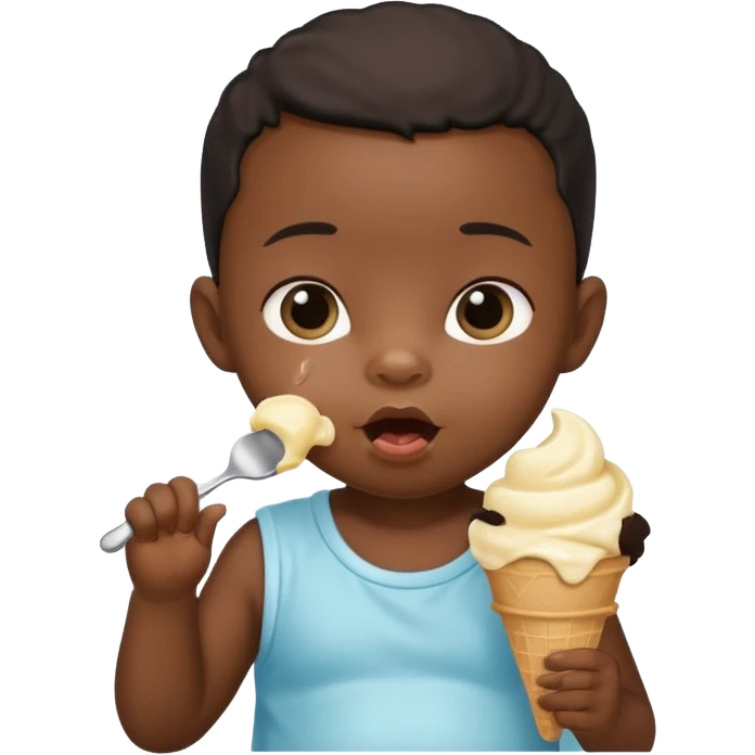 black newborn baby sitting eating ice cream emoji