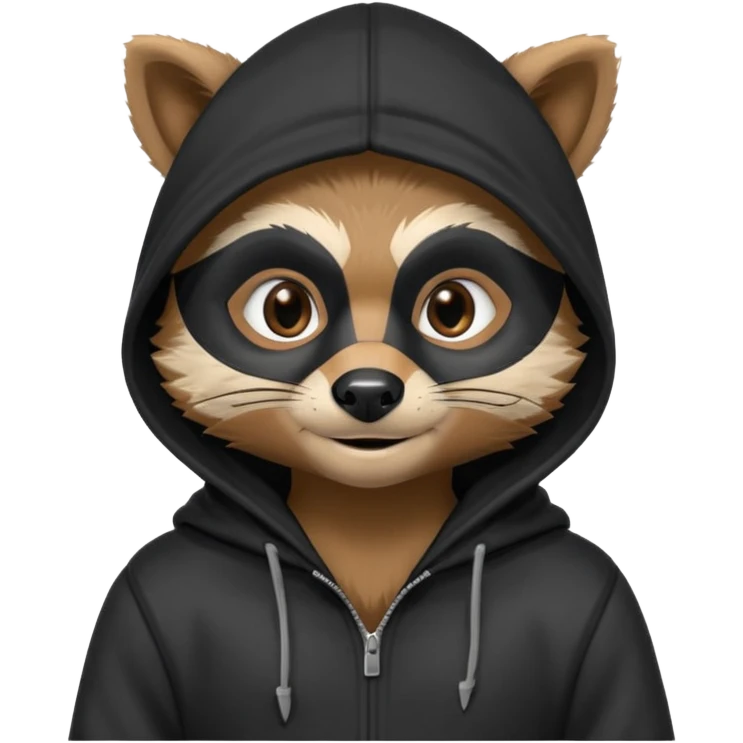 thief raccoon portrait, head and shoulders only, black burglar mask markings, sneaky smile, dark hoodie collar, mischievous eyes, 3D cartoon, mobile game icon style, clean background, no text, no watermark
 emoji