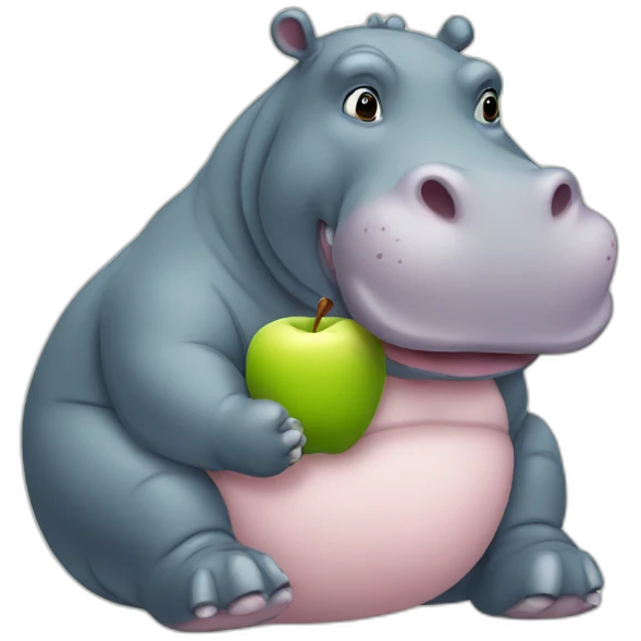 hippo holding an apple emoji