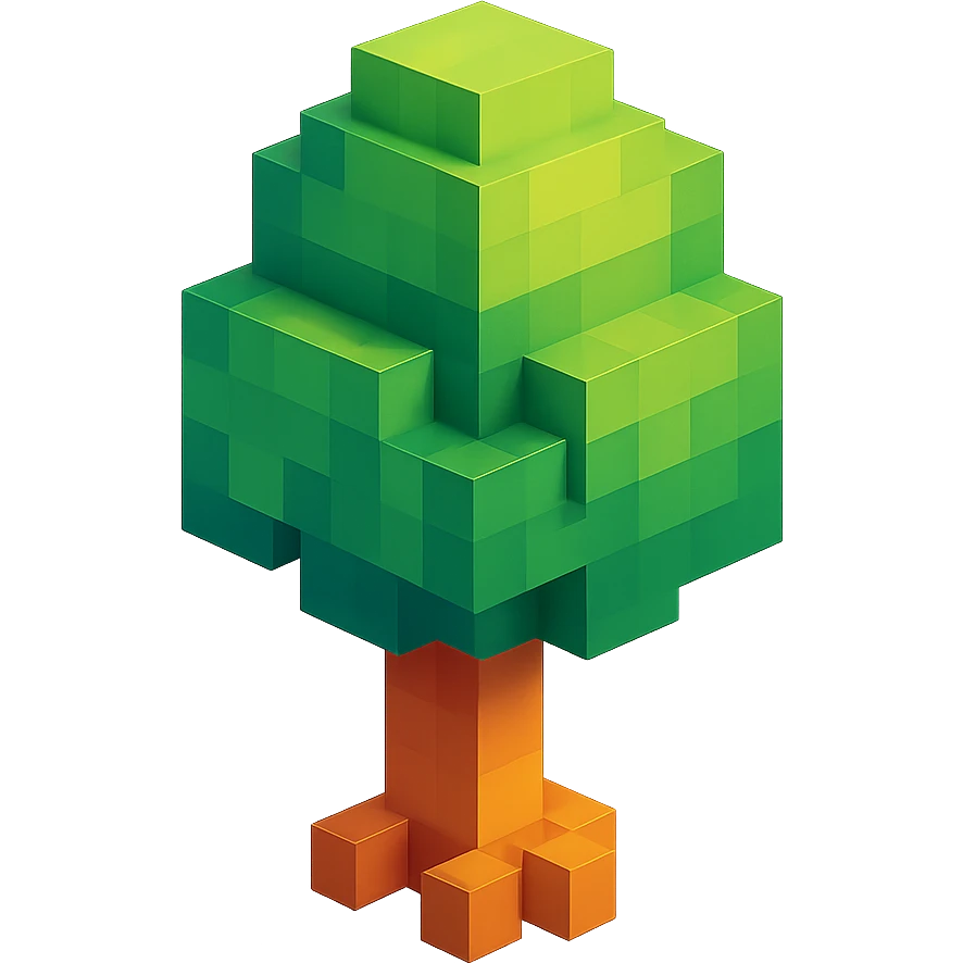 voxel style tree, isometric view emoji