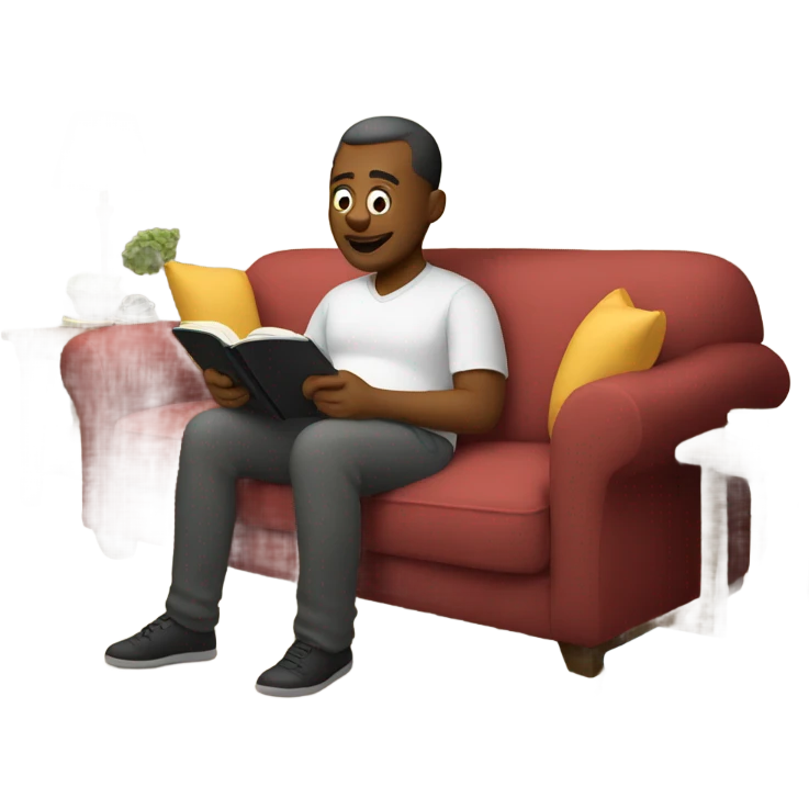 Dad on couch reading emoji