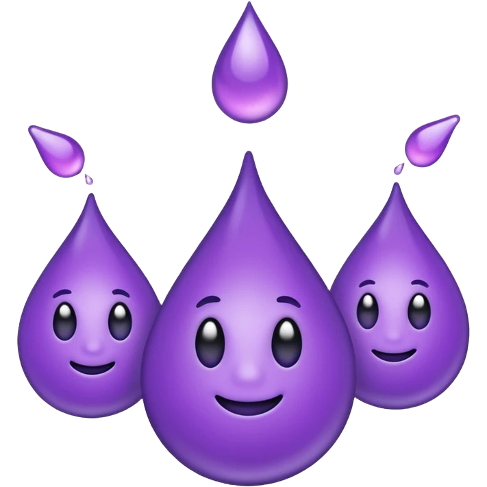 3 purple Drops with kool aids signature color, Juicy , no faces, just like the drops emoji 💦, just singular no extras, spraying left emoji