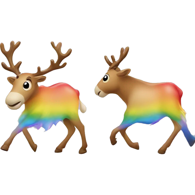 rainbow color walking raindeer emoji