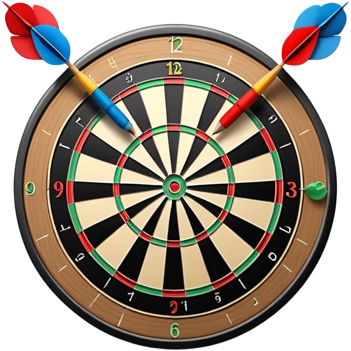 A dartboard with darts firmly stuck in the bullseye, surrounded by the colorful sections of the target. The background conveys a competitive atmosphere, with a subtle focus on precision and skill in the game of darts. emoji