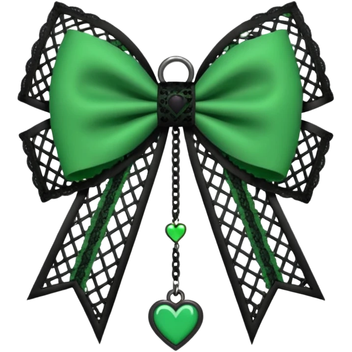 green gothic bow with black lace trim and heart charm, remove background emoji