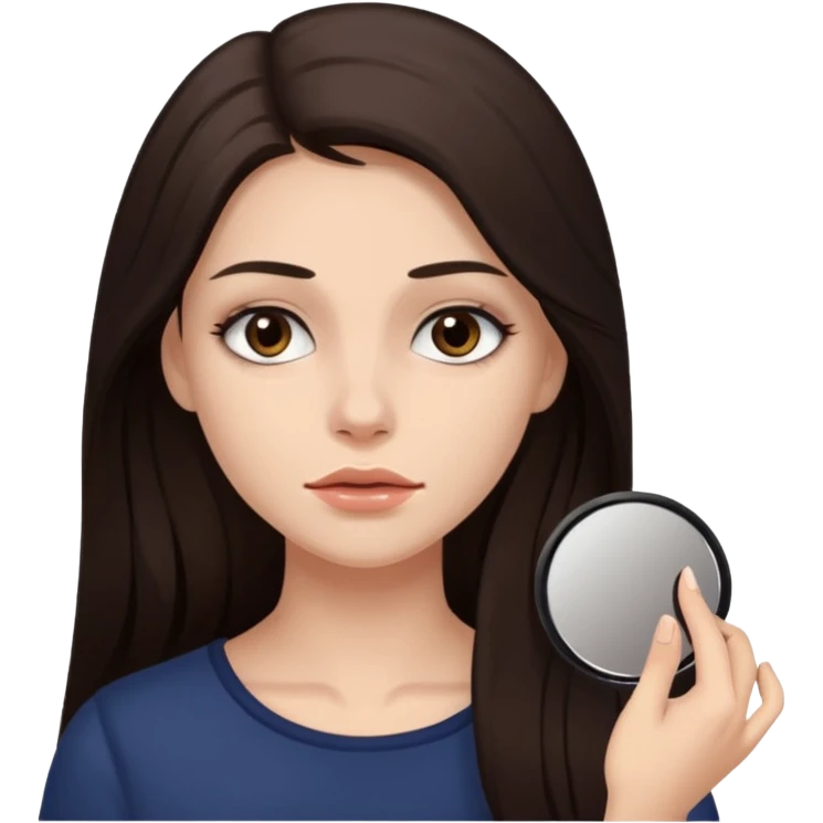 Mujer de pelo cafe oscuro y largo, y tez blanca. Desmaquillandose emoji