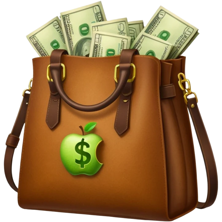 Create a leather bag with a stack of cash inside in authentic Apple emoji style. emoji