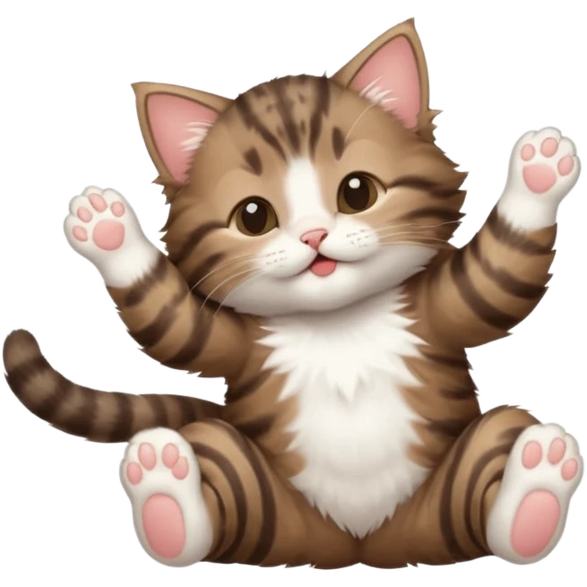 dark brown tabby and white kitten in funny positions upside down with eyes closed emoji