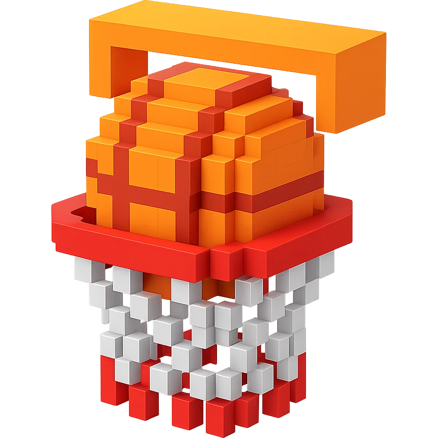 Voxel-style basketball in a net, variation 2 emoji