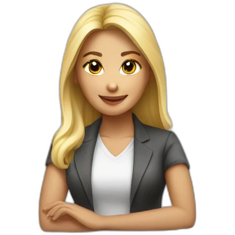 blonde asian female software engineer with Macbook on the table emoji