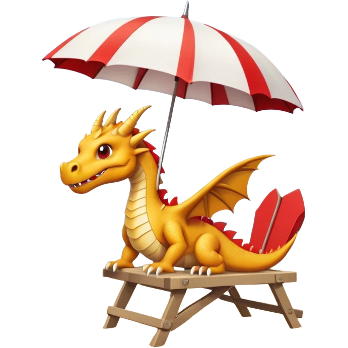 dragon in a white lifeguard t-shirts in a lifeguard stand with an umbrella over it on the beach and in a lifeguard stand  emoji