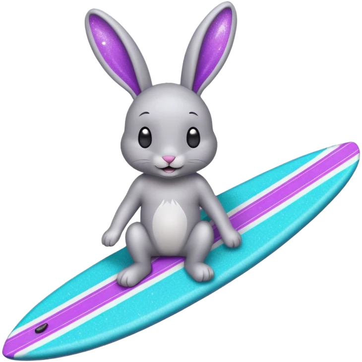 Glitter happy gray bunny purple cian surf emoji