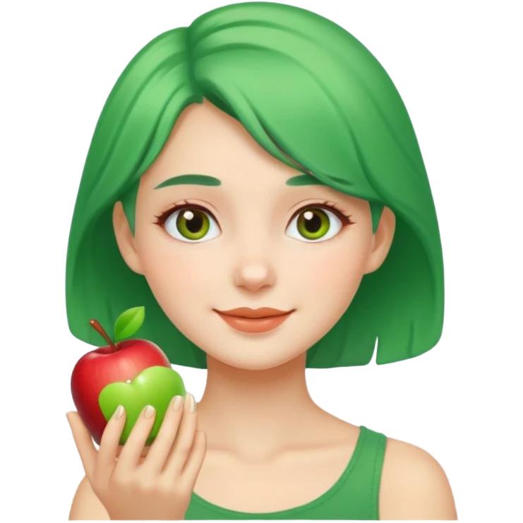 green-haired girl, bright fresh face, applying cream on face, gentle smile, apple emoji style emoji